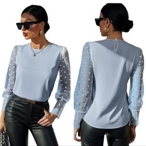 Joress Womens Blue Dobby Mesh Panel Long Sleeve Blouse Size XL